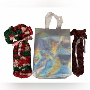 Gifting set: Holographic Silver Tote Bag & 2 Handmade Wine Gift Bag